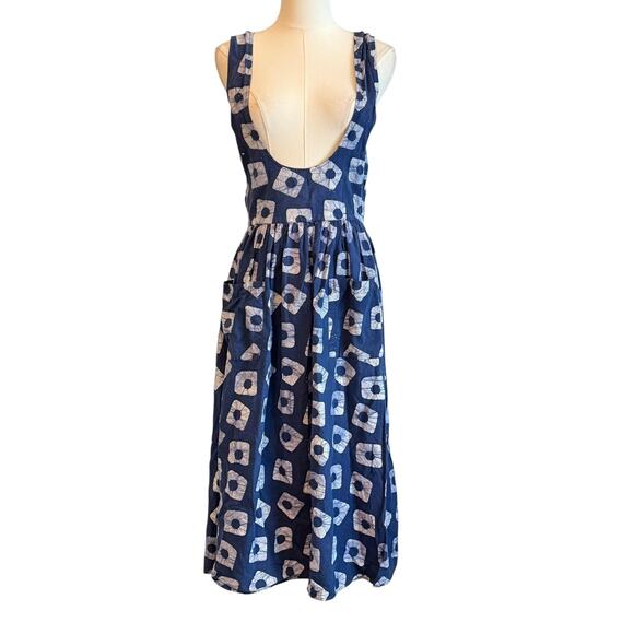 VTG. Boho Hippie Dress Jumper Womens Small Baltik Blue Cotton Open Back Festival - Picture 1 of 9